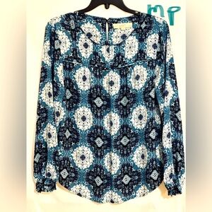 LADIES CERULEAN BLUE, BLACK & WHITE TOP